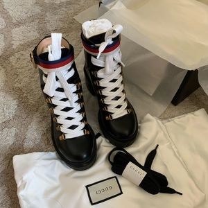 Authentic pre owned gucci combat boots leather